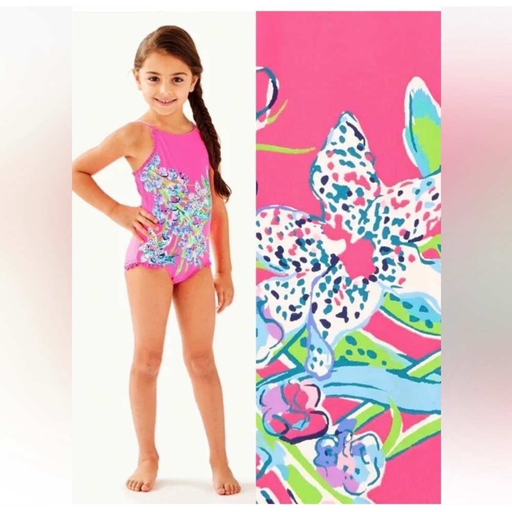 Lilly Pulitzer Juliet Floral Ruffle One Piece Swimsuit Size 2 Pink Swimwear
